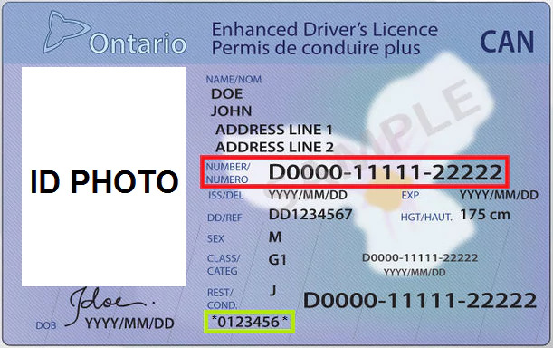 ontario drivers license number format